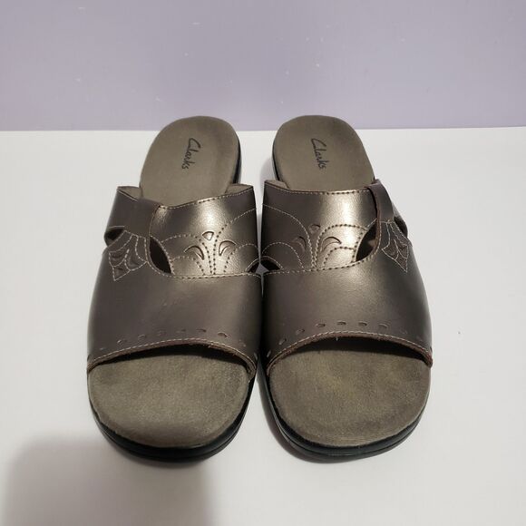 Clark's Bronze Leather Open Toe Slip On Sandals Women's Sz 10 M - Picture 4 of 10
